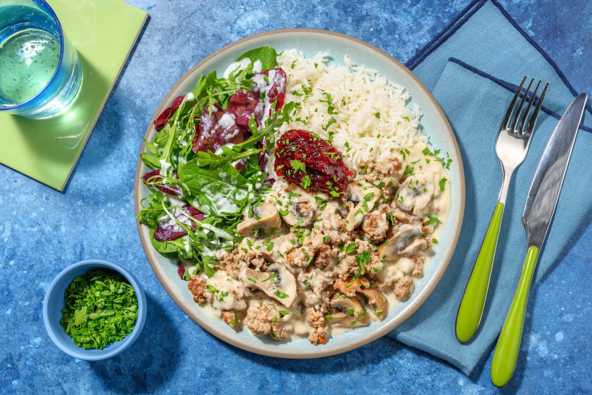 Stroganoff: Cremige Pilz-Hackfleisch-Sauce