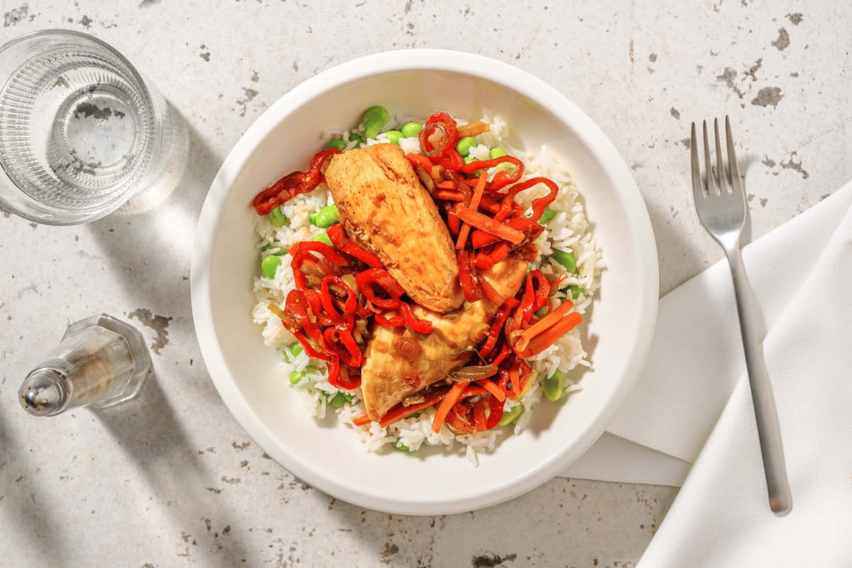 Teriyaki-Hähnchenbrust mit Sesamreis