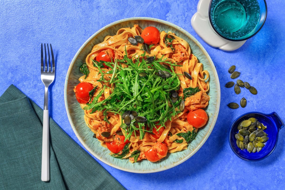 Creamy harissa and tomato tagliatelle
