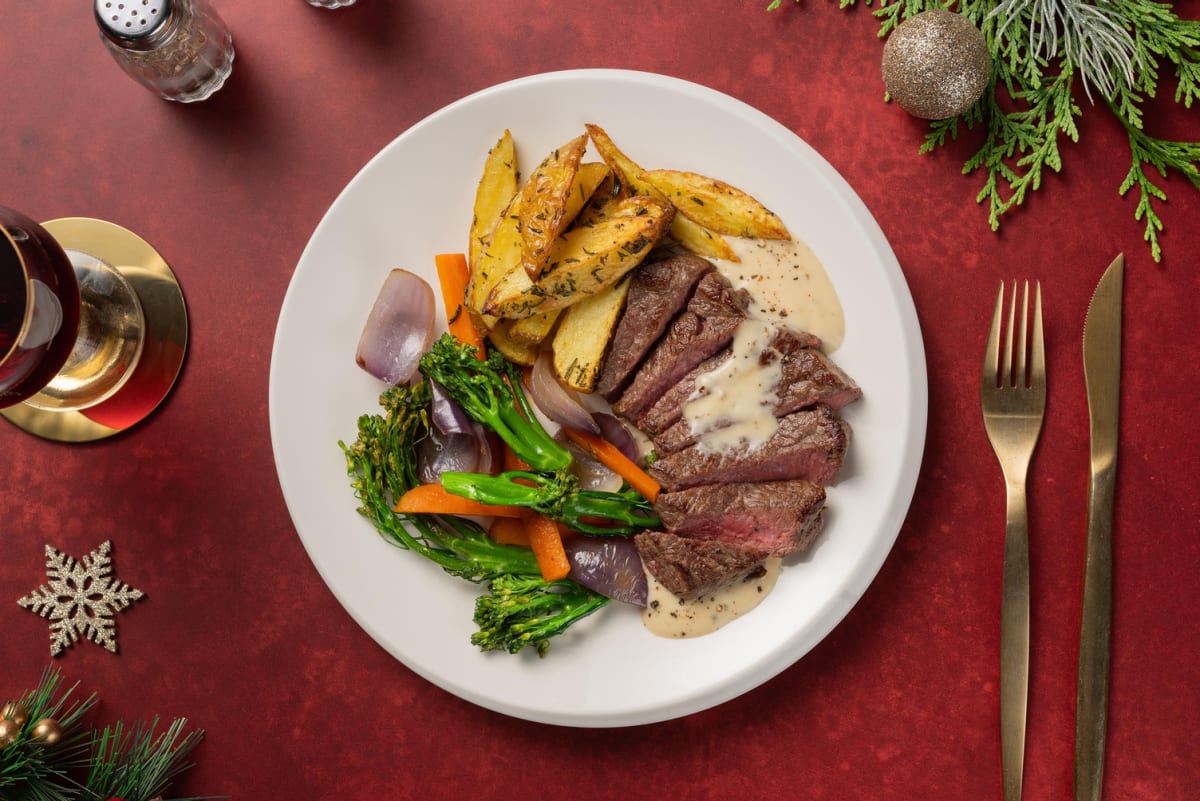 Pandestegt steak og cremet pebersauce