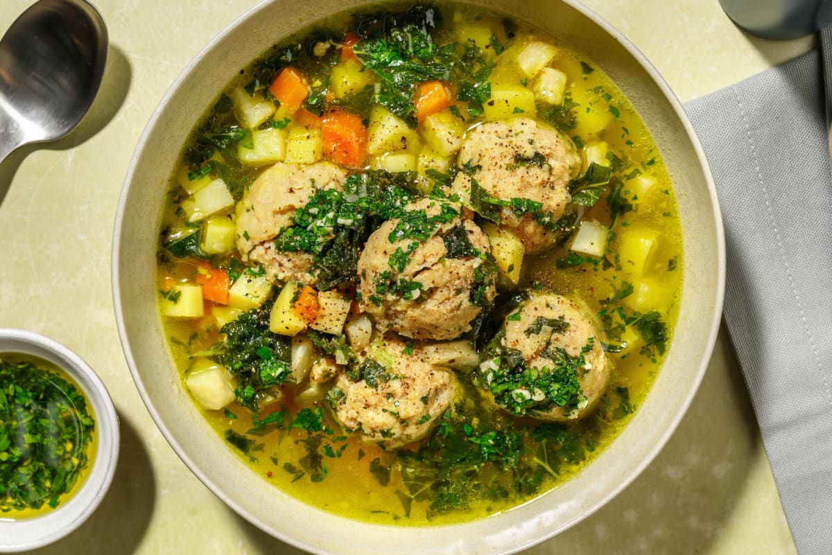 Rustikk rotgrønnsak- og kjøttbollesuppe