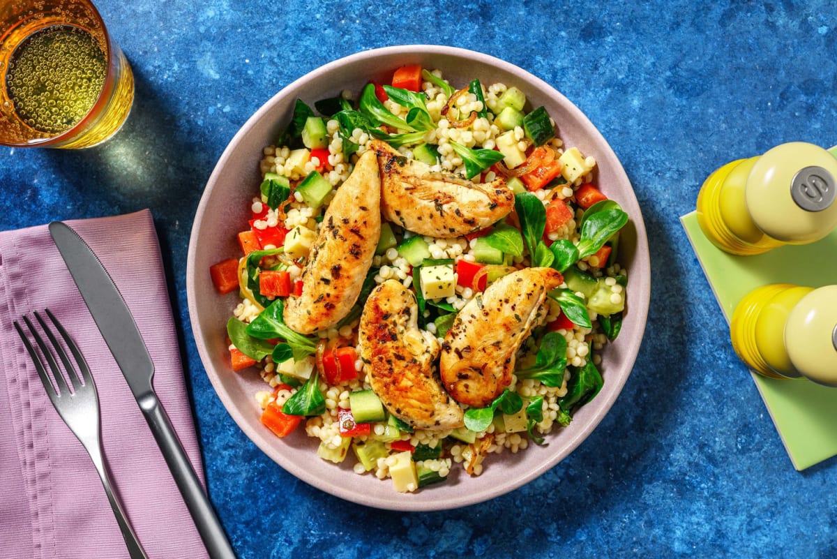 Salade de couscous perlé et poulet aux épices siciliennes