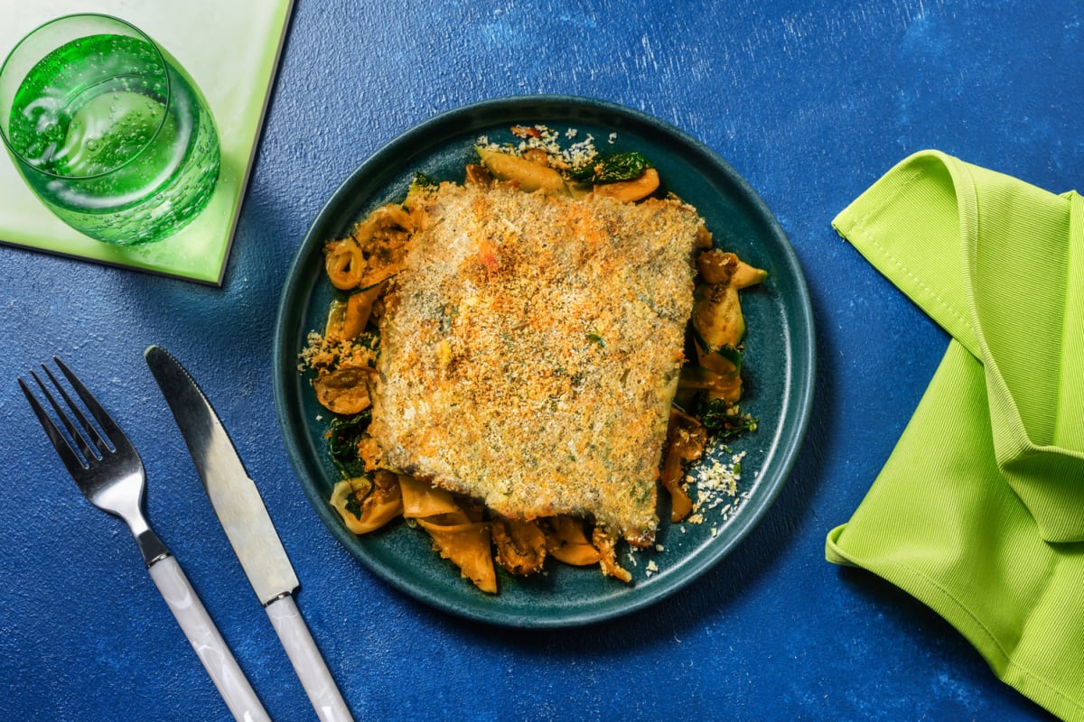 Lasaña de verduras con panko crujiente