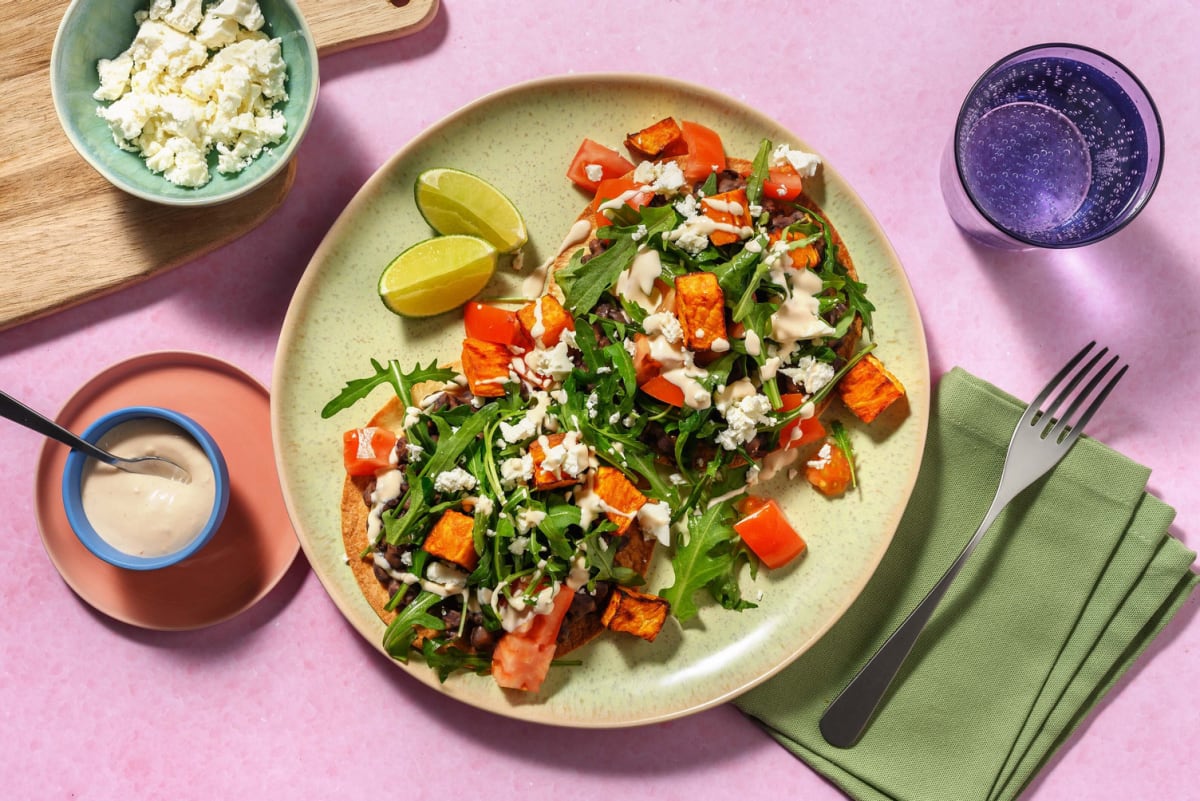 Chorizo, Sweet Potato and Chipotle Black Bean Chorizo Tostadas