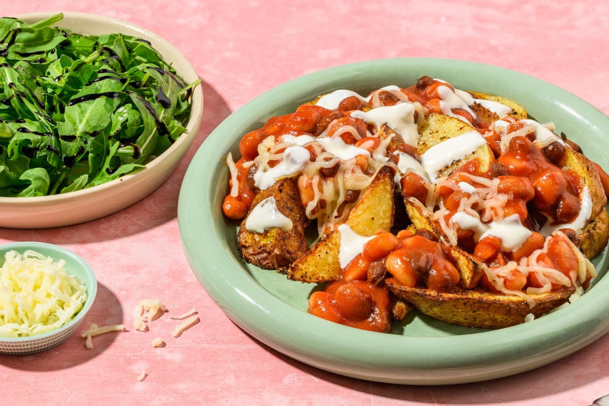 Cheesy Chipotle Bean Chilli Loaded Wedges