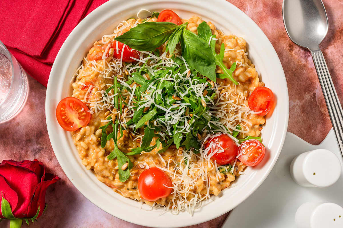 Basilicum-tomatenrisotto met kokosmelk