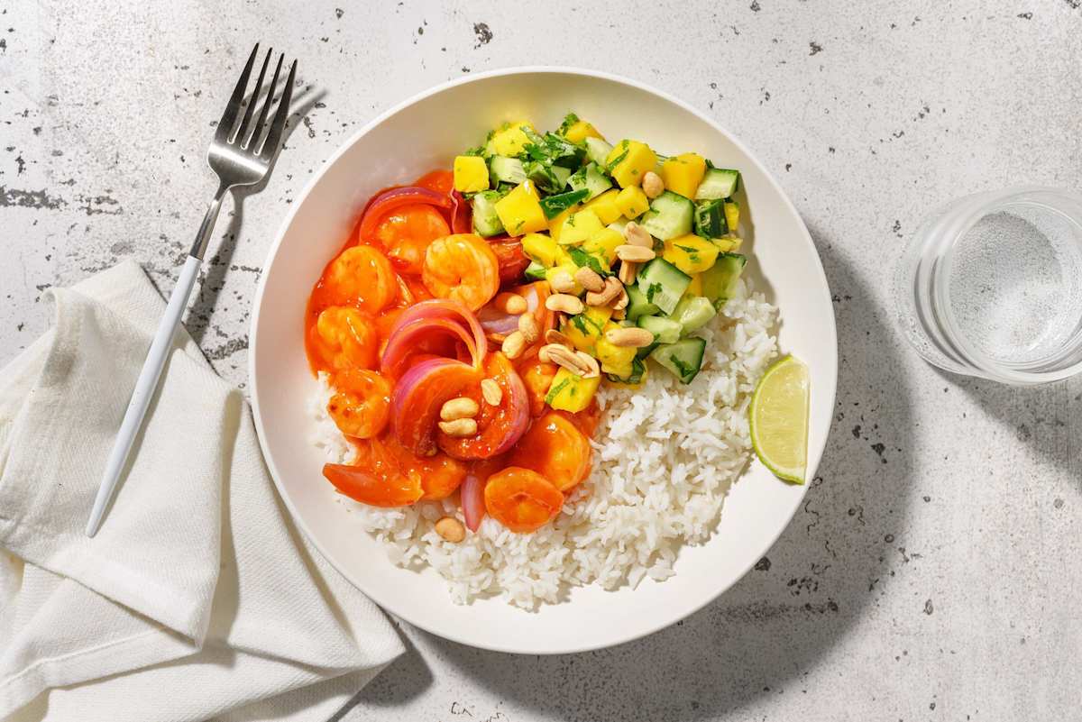 Karibisk bowl med glaserte reker