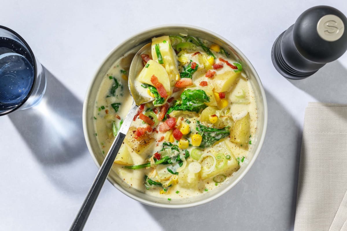 Cremet majs- og bacon-'chowder'