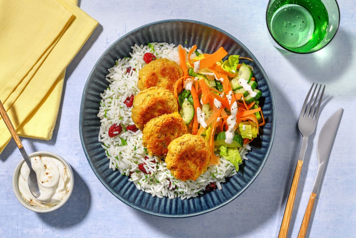Herby chickpea falafel bowls 