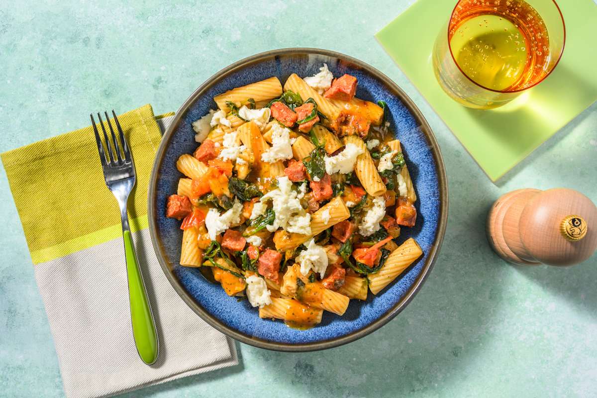 Chorizo and Mozzarella Rigatoni with Chicken