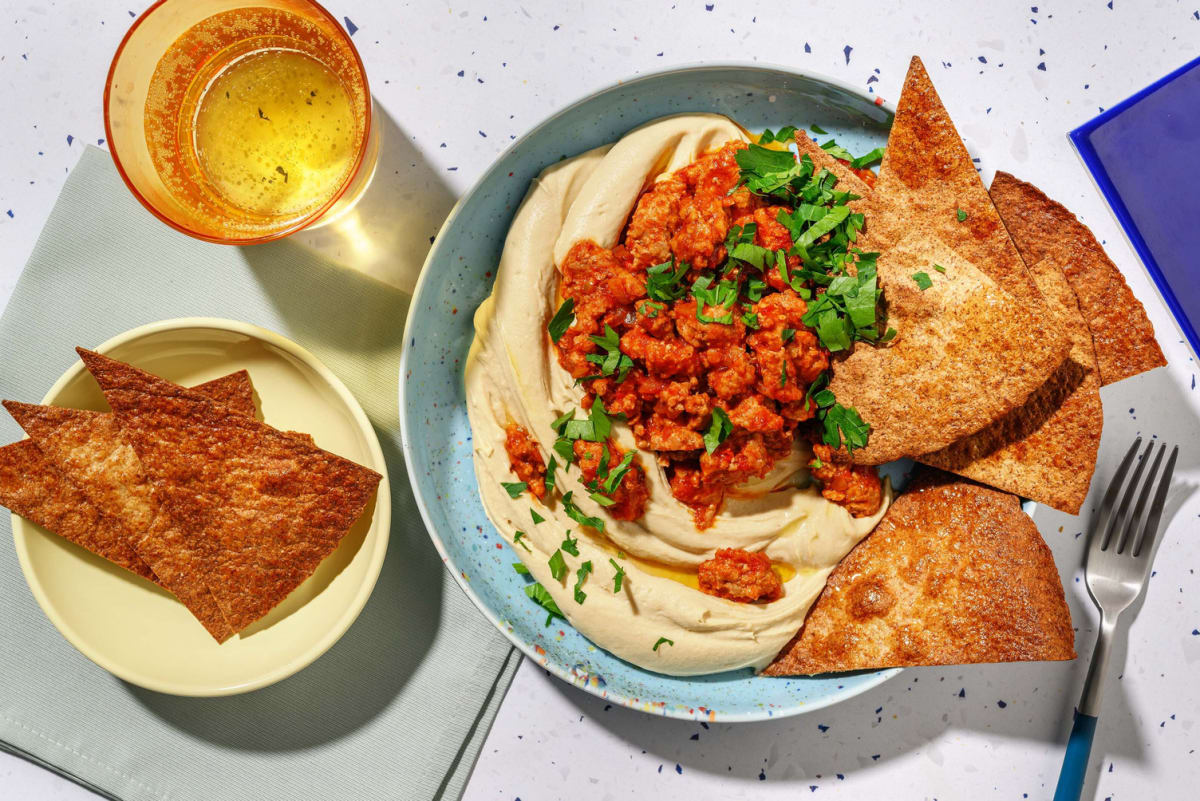 Hummus bil Lahme -ceci e carne piccante