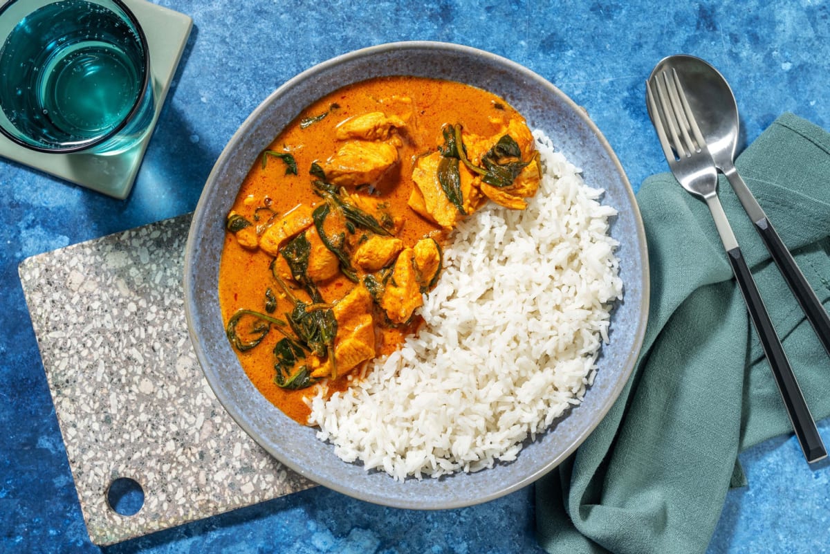 Speedy Chicken Tikka Masala with Basmati Rice and Spinach