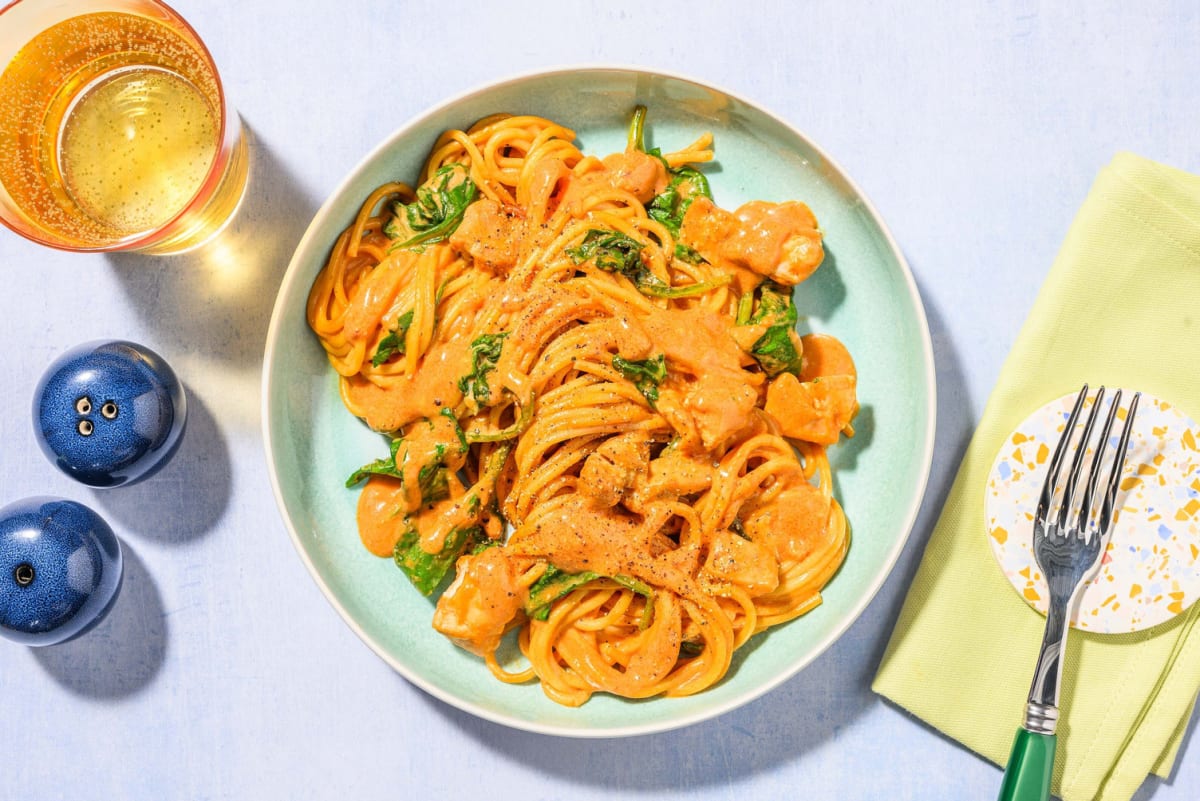 Creamy Harissa Chicken Spaghetti