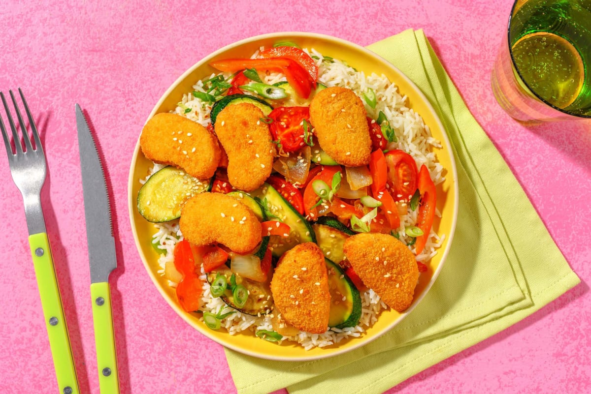Nuggets di riso e peperonata alla soia