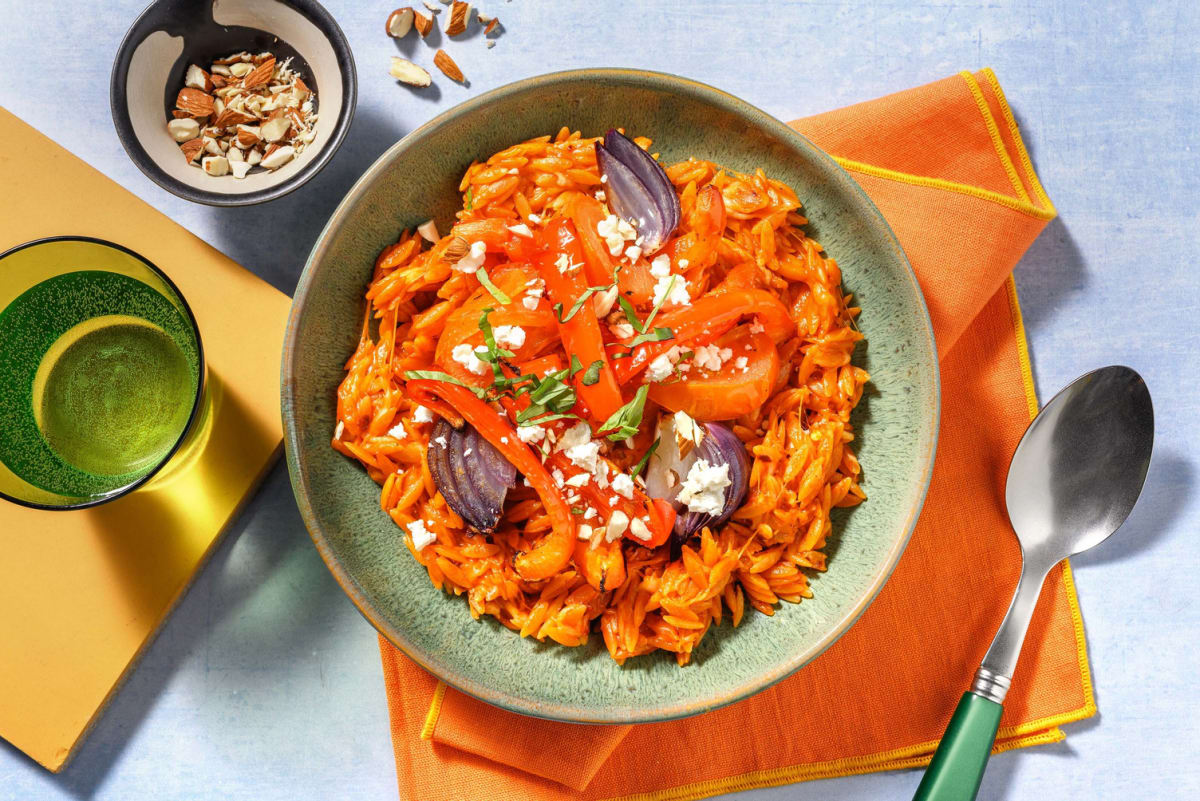 Middelhavsinspireret gedeost-orzo