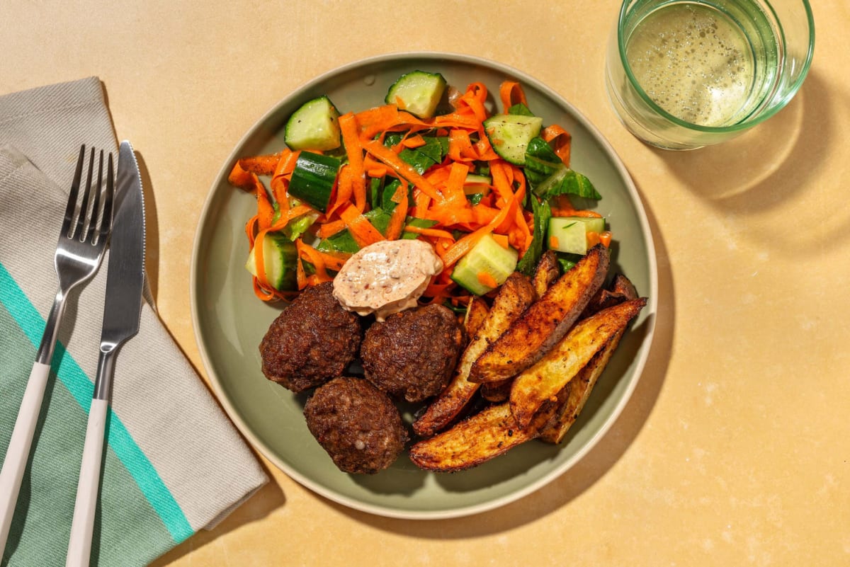 Honey glazed and spiced beef koftas