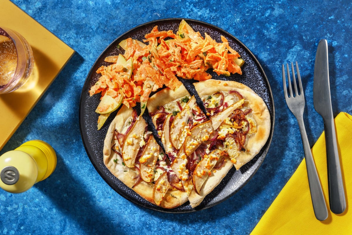 Sauerteig-Pinsa Bianca! mit Hirtenkäse, Birne