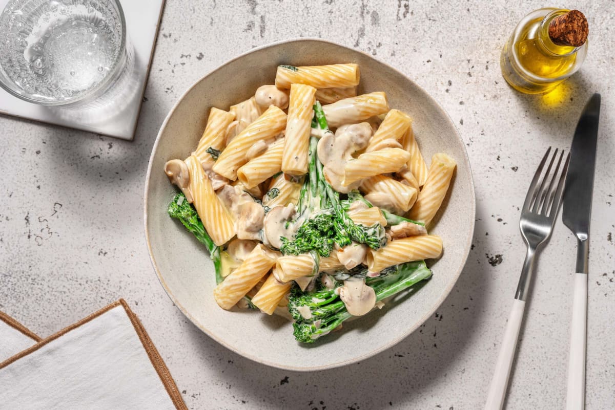 Rigatoni met champignons en olijfolie met truffelaroma