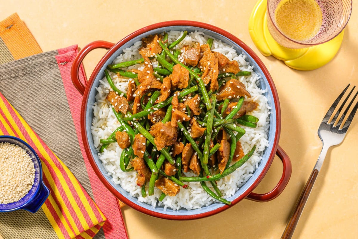 Seitan teriyaki e fagiolini allo zenzero