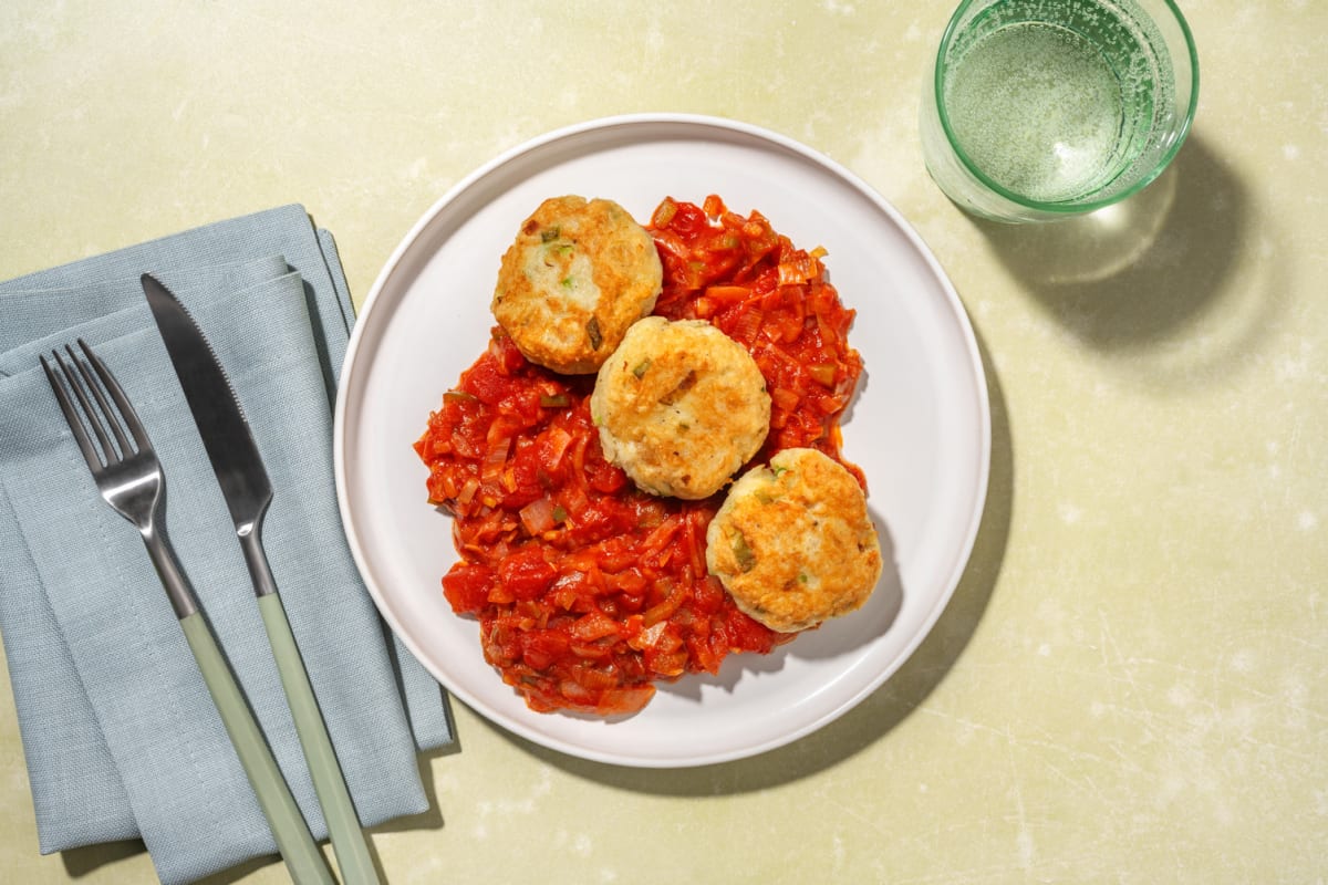 Pastelitos de bacalao con entomatá extremeña