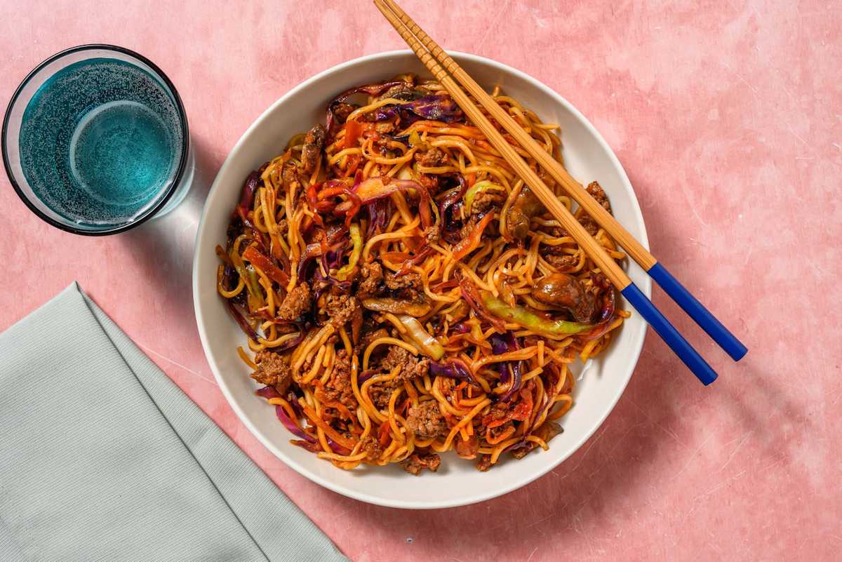 Easy Peasy Korean Style Beef and Veggie Gyoza Noodles