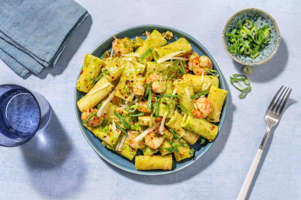 Rigatoni al aglio con langostinos