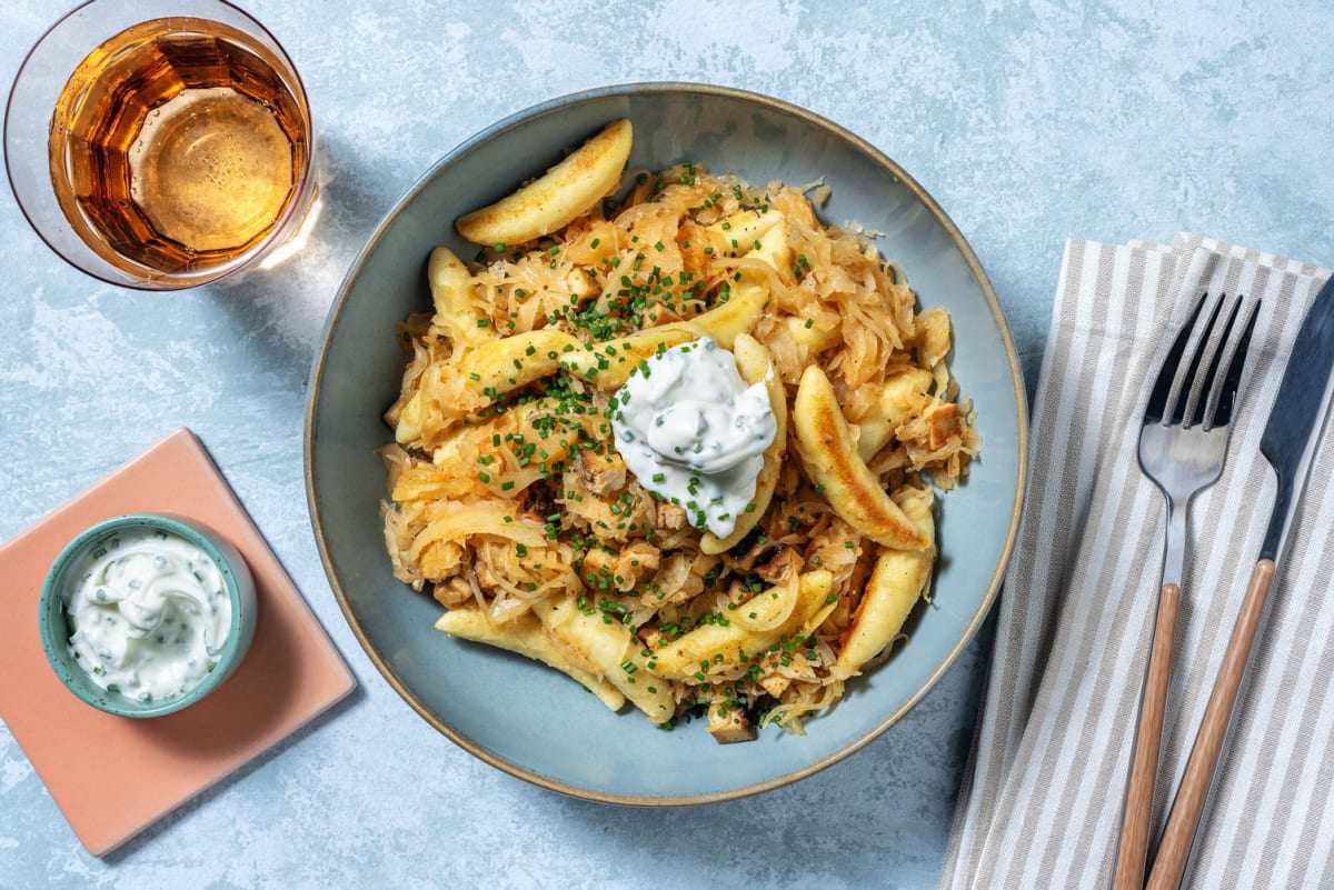 Vegane Schupfnudeln mit Räuchertofu