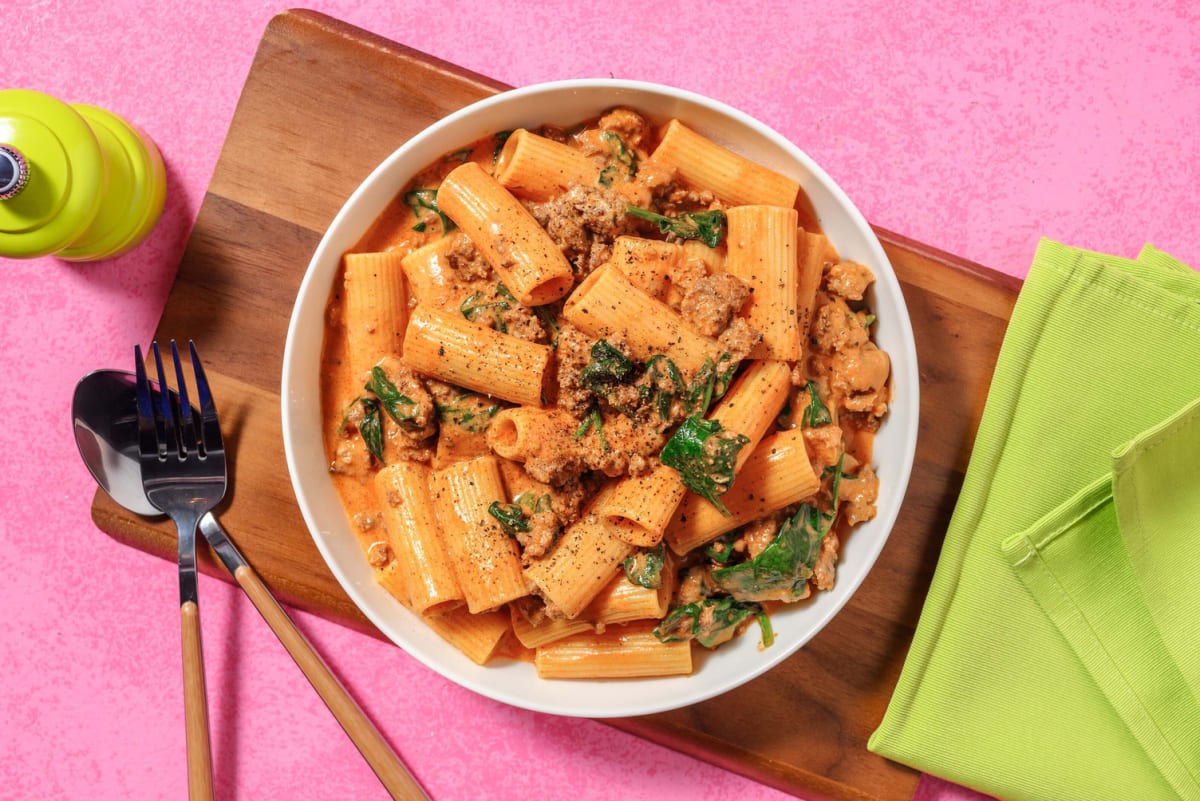 Creamy Cajun Beef Rigatoni