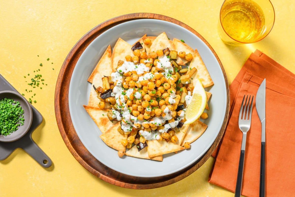 Fatteh di melanzane e ceci all'egiziana