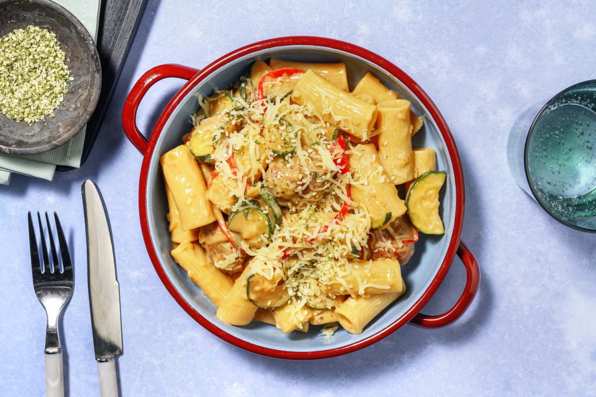 Pasta met Zweedse stijl gehaktballetjes in roomsaus