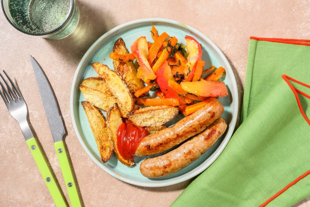 Cumberland Sausages and Cheesy Wedges