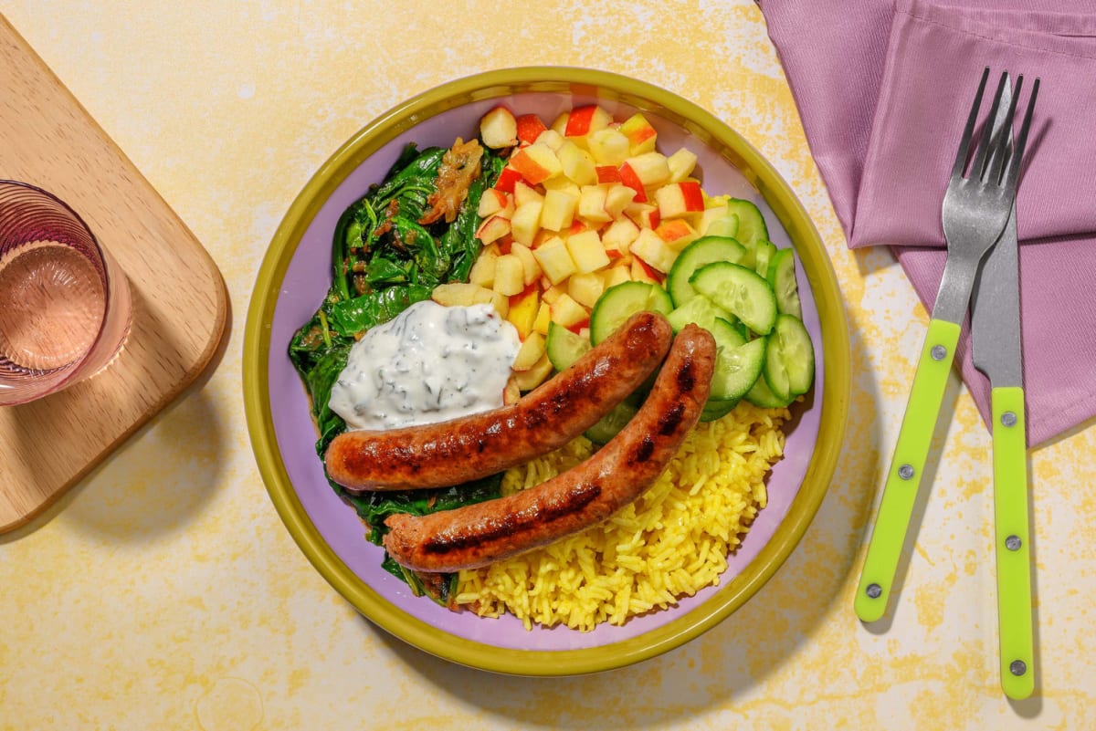 Merguez de bœuf et sauce au yaourt à la menthe