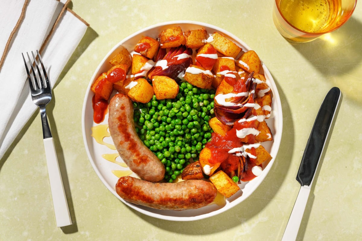 Honey Glazed Sausage Bake and Bravas Inspired Sauce