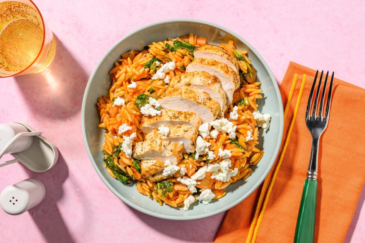 Poulet à l’aneth et orzo aux tomates