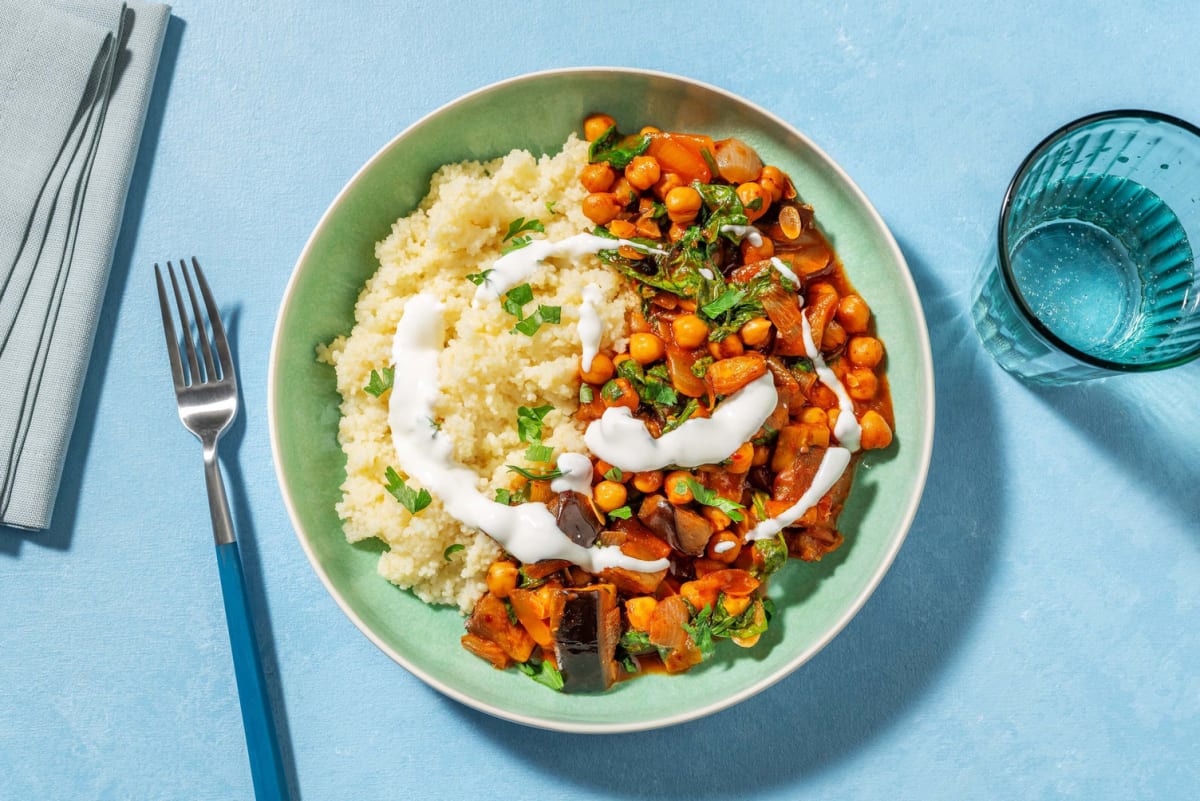 Harissa-Fig Braised Chickpeas and Eggplant