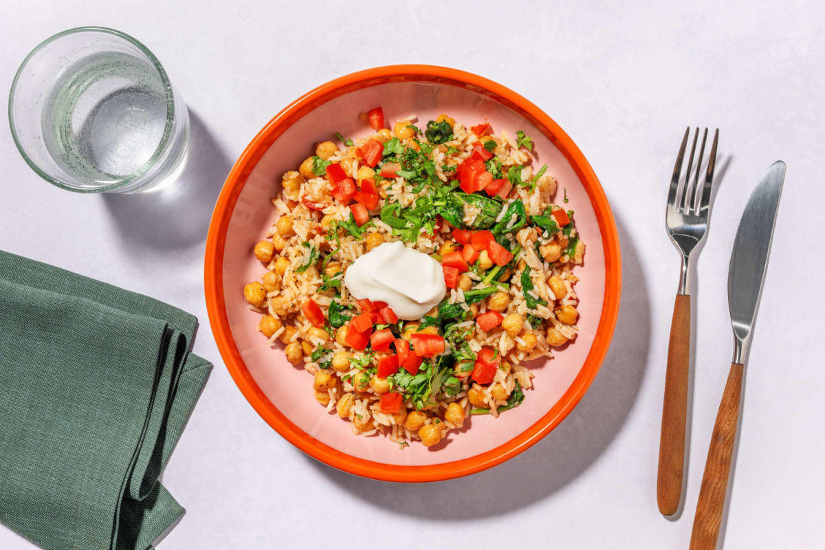 Middle Eastern beetroot rice bowl with chickpeas