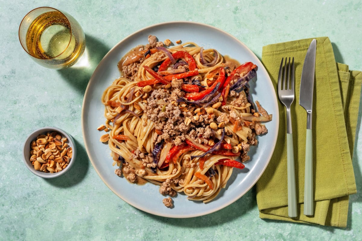 Silky Peanut-Ginger Double Beef and Pork Noodle Bowls