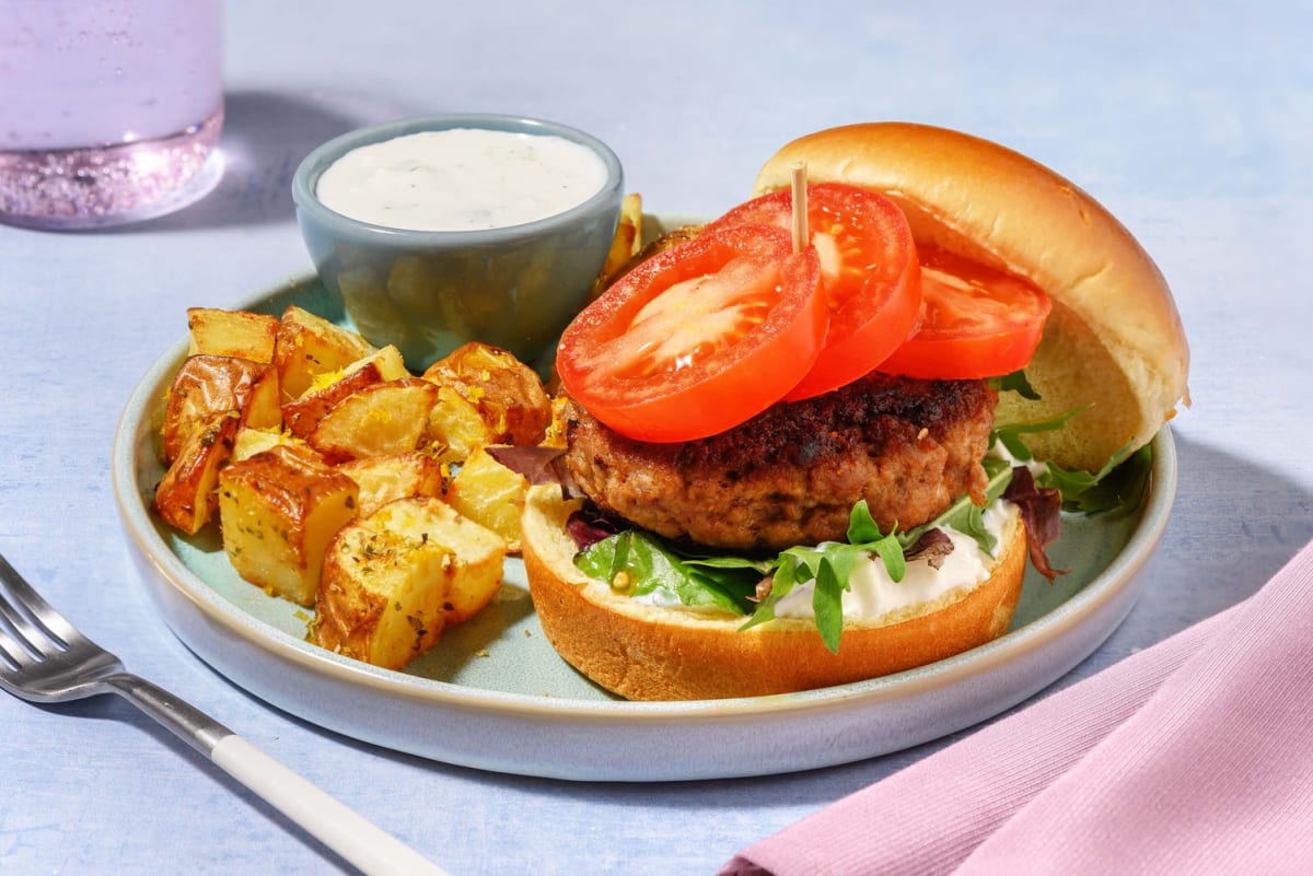 Burgers au double porc façon souvlaki