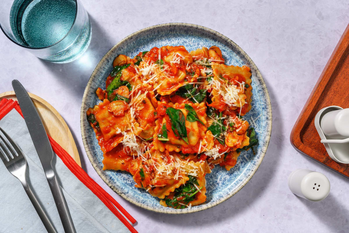 Mushroom Lover's Beef Ravioli in Red Sugo