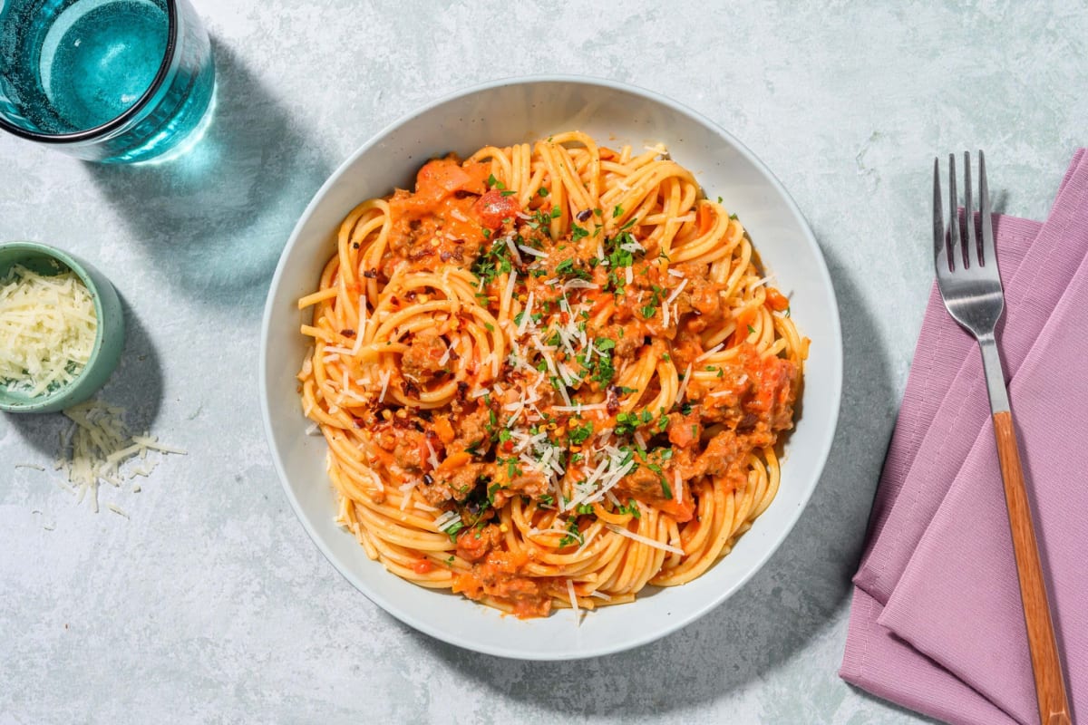 Spaghetti and Rosé Turkey Ragu