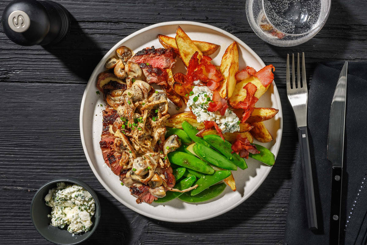 Chophouse Striploin Steaks and Creamy Mushrooms Recipe HelloFresh