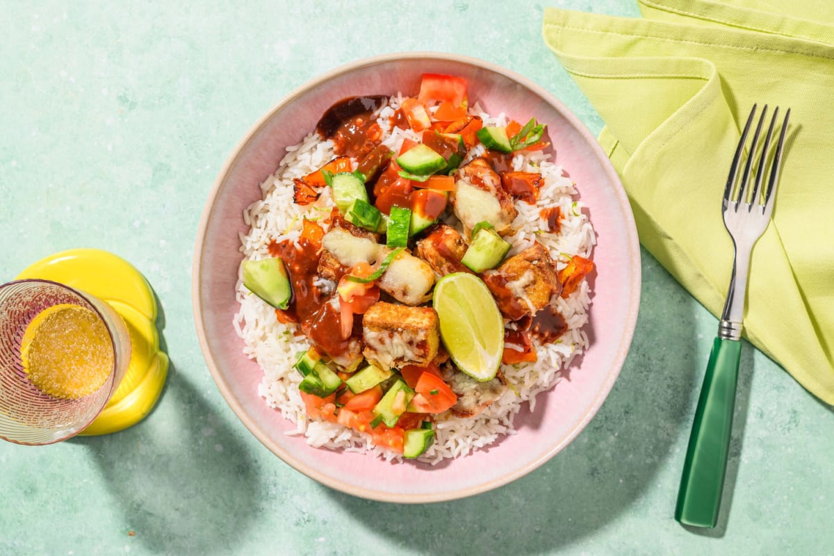 Cheesy Chipotle-BBQ Tofu Bowls