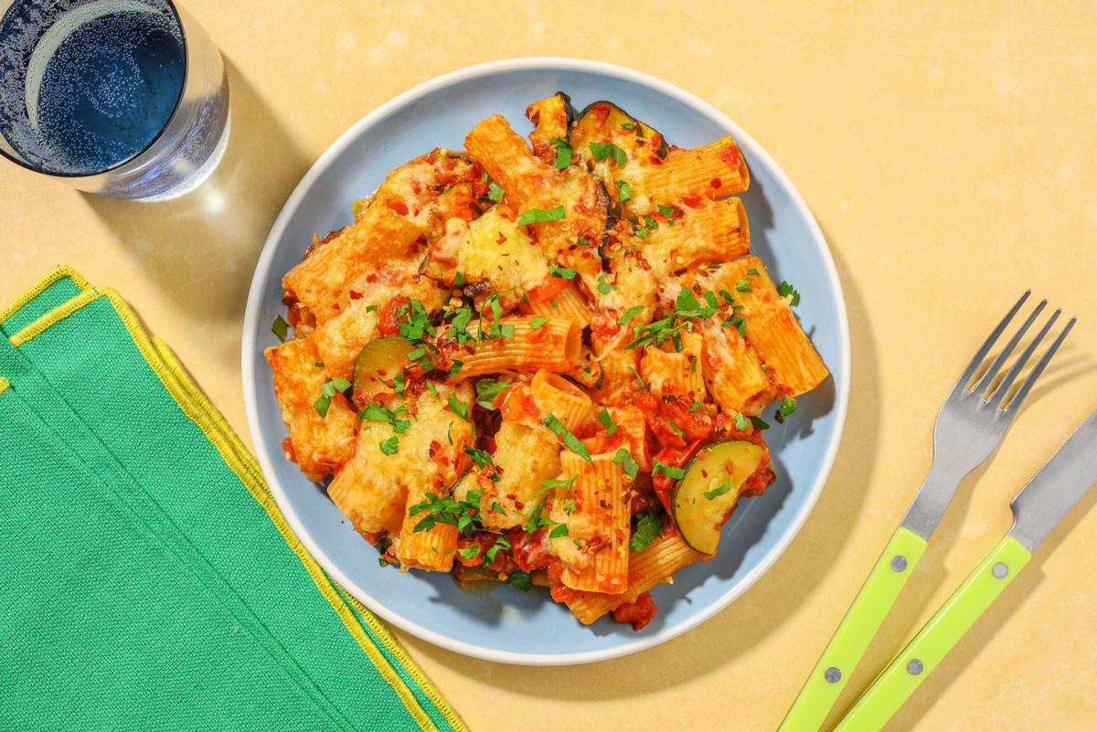 Roasted Zucchini and Tomato Rigatoni