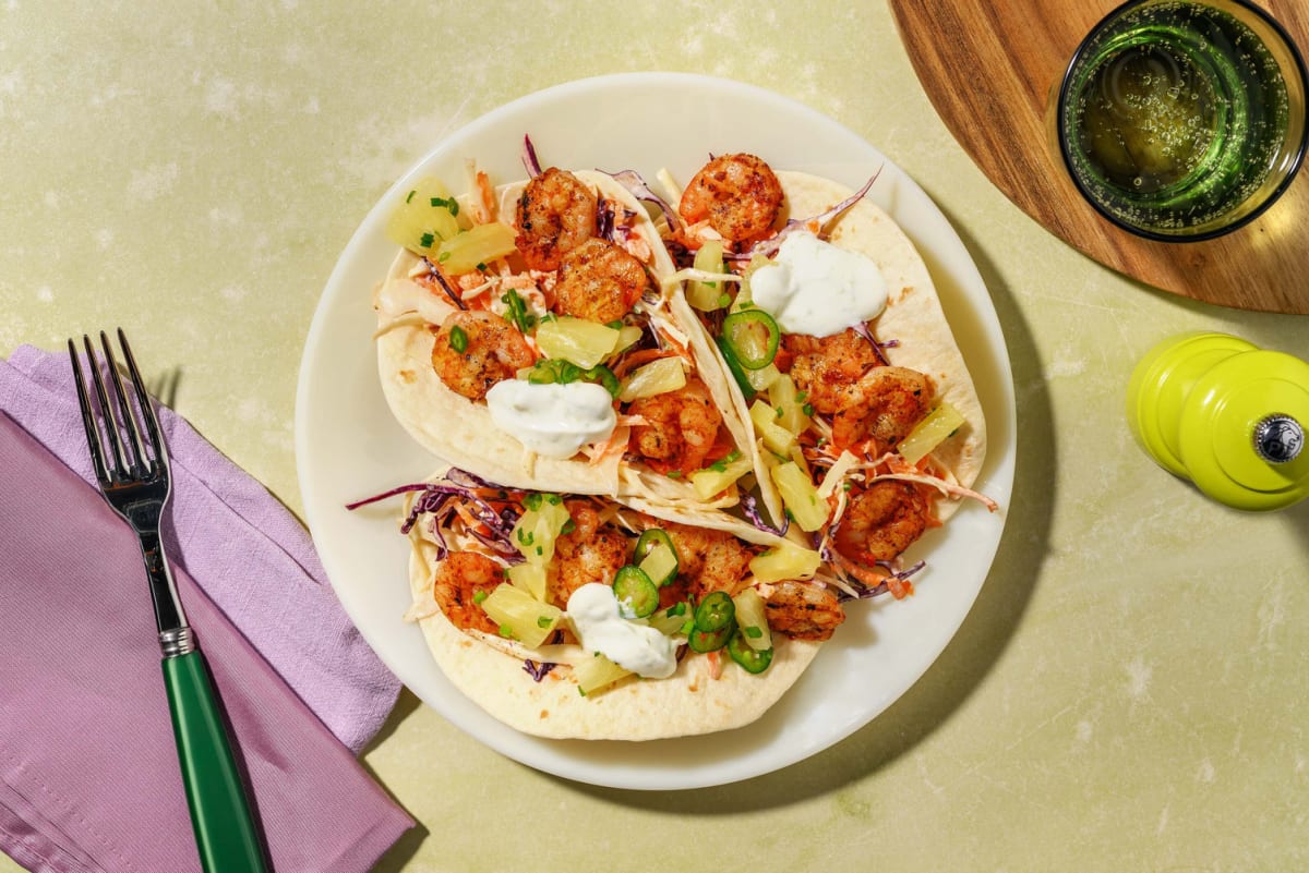 Tacos de crevettes grillées à l’assaisonnement mexicain