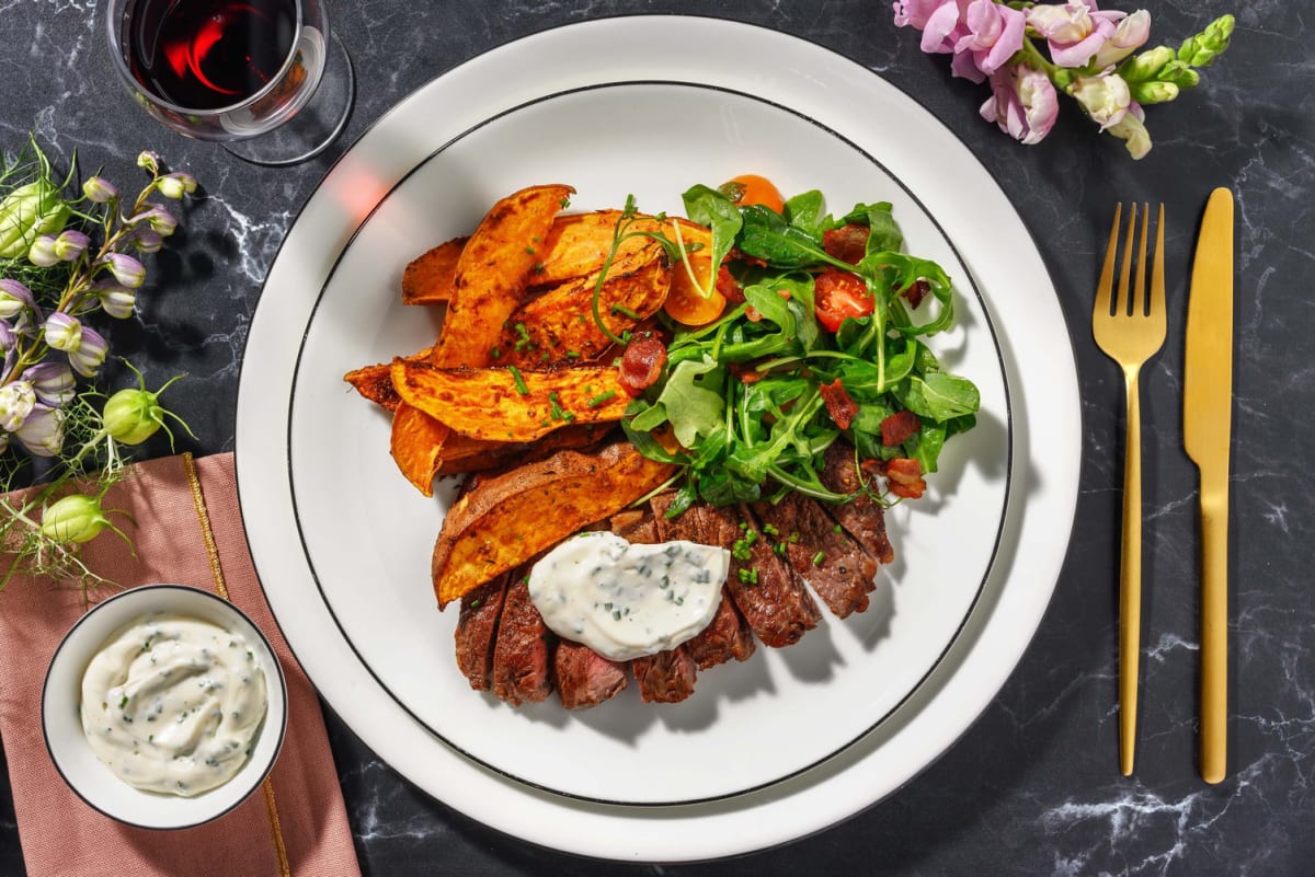 Zesty Garlic Tenderloin Steaks and BLT Salad