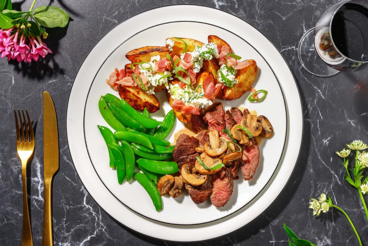 Chophouse Double Striploin and Creamy Mushrooms