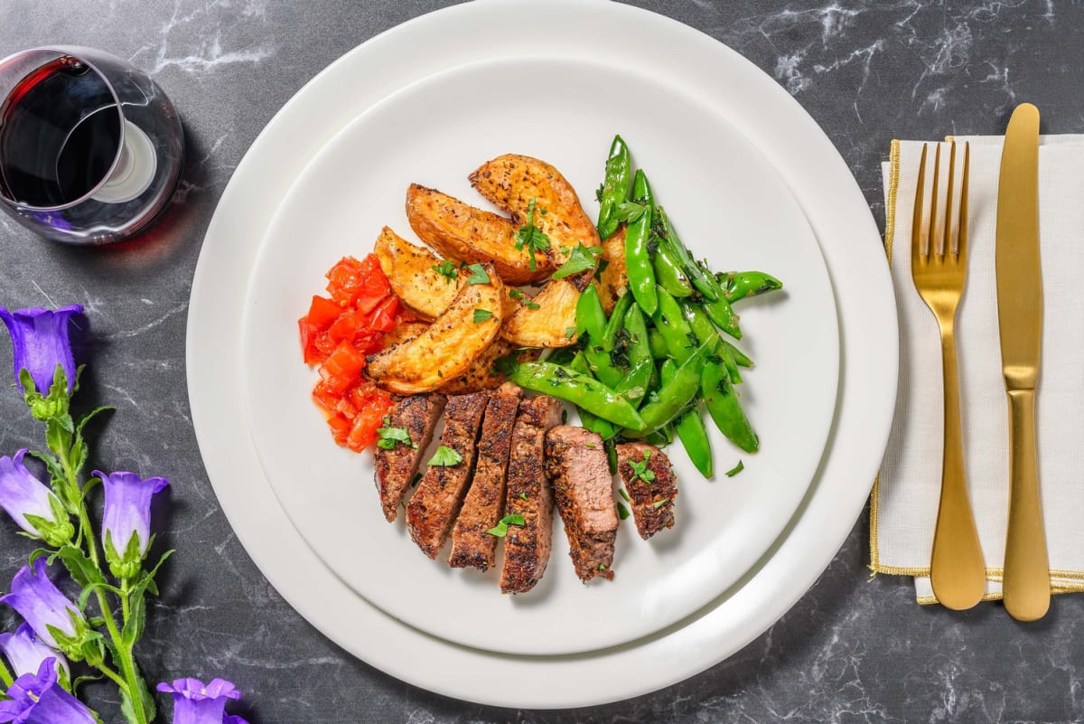 Striploin Steaks and Thyme Potato Wedges