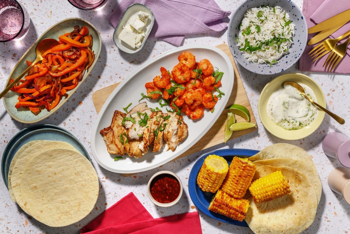 Jam-Packed Chicken and Shrimp Fajitas