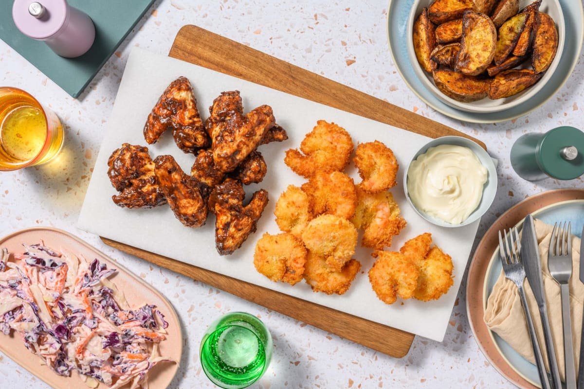 Chipotle Chicken Wings and Crispy Jumbo Shrimp Platter