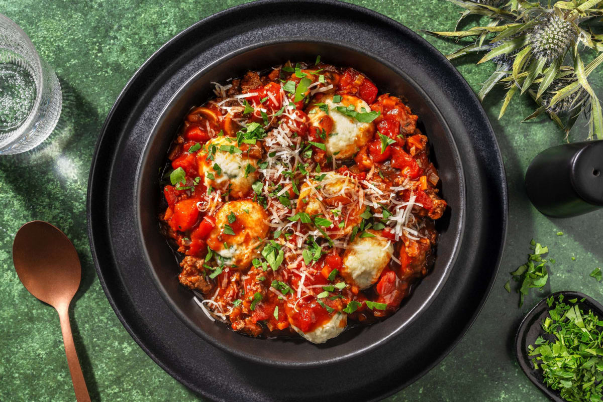 Homemade Ricotta Gnudi in Bison Ragu